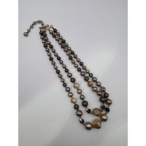 Vintage Signed Japan Double Strand Beaded Necklace Glass Acrylic 16–17”